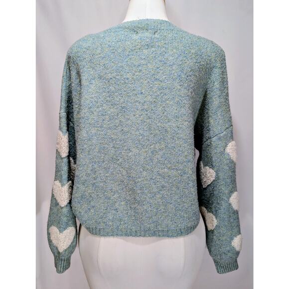 Adora Blue Heart Pattern Fuzzy Knit Sweater Size Large - Picture 3 of 7